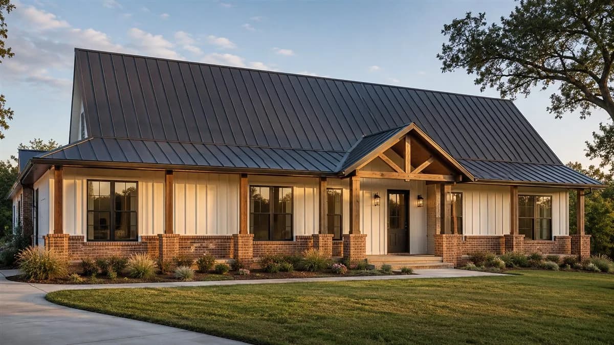 Illustrative concept rendering of a custom home with a metal roof and covered entry